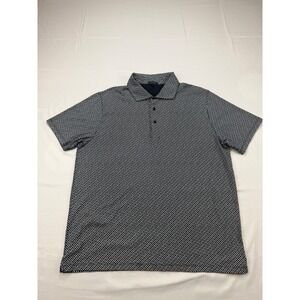 Patrick Assaraf Mens XL Polo Shirt Navy White Geometric Micro Print Short Sleeve
